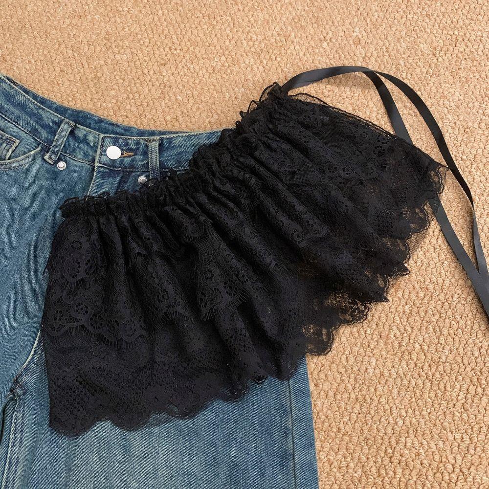 Ballett Stil Weiß Spitze Furz Vorhang Balletcore Rüsche Kurze Röcke Elegant Po Vorhang Damen