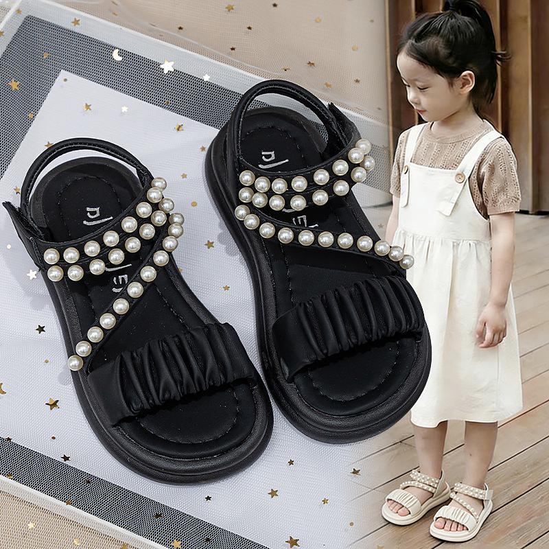 Summer 2026 Girls' Pearl Sandals: Elegant Korean-Style Princess Beach Shoes