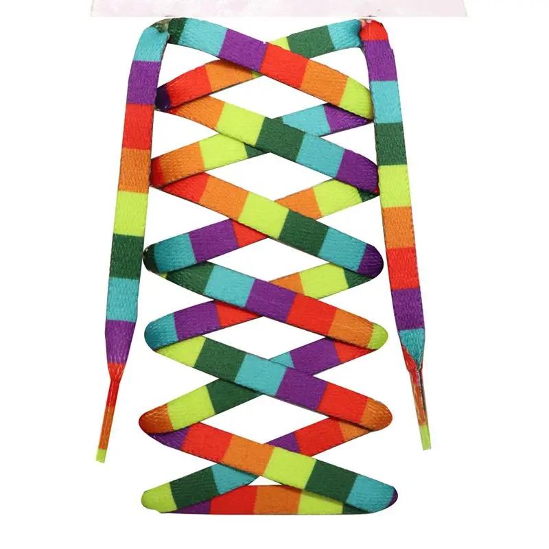 Flat Rainbow Shoelaces for Sneakers Colorful Shoe Laces Colored Gradient Shoelace for Canvas Shoes Lace for Tennis Women Man