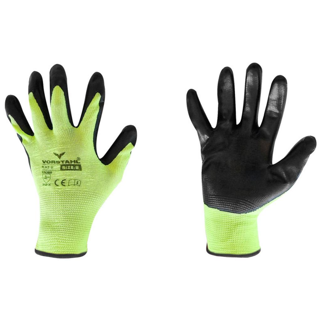 Polyester protective gloves with nitrile, green, 12 pcs, size 9, Vorstahl quality