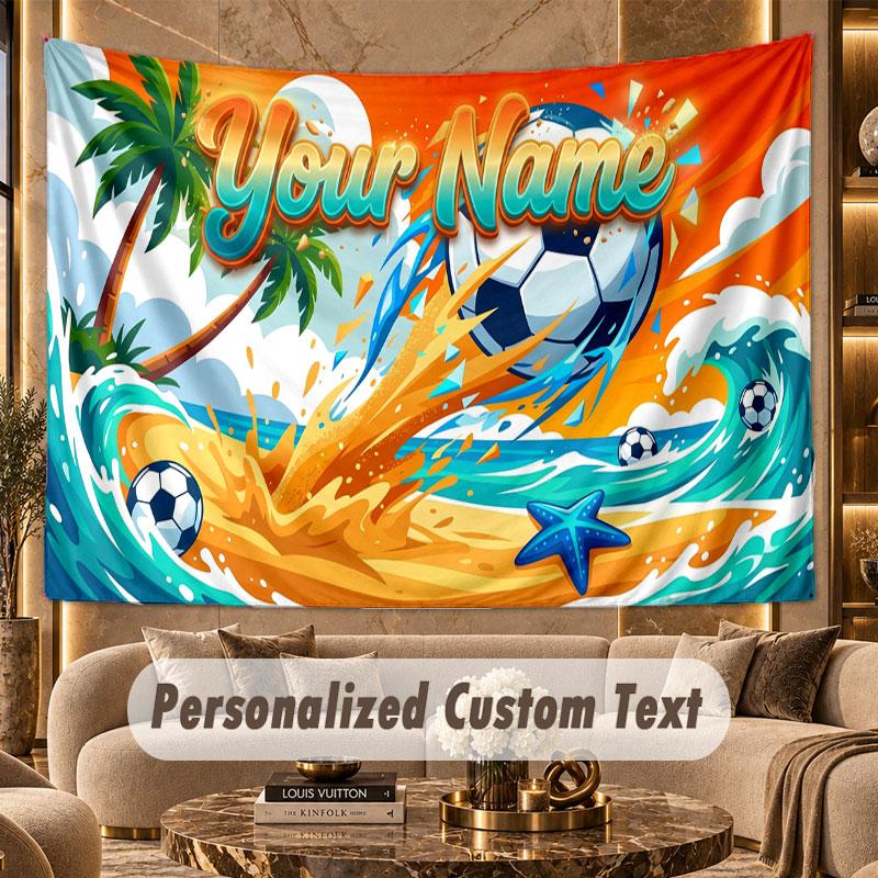 Soccer (397) Theme Wall Tapestry Customized With Name Text Personalized Hanging Tapestry For Bedroom Living Room Decor