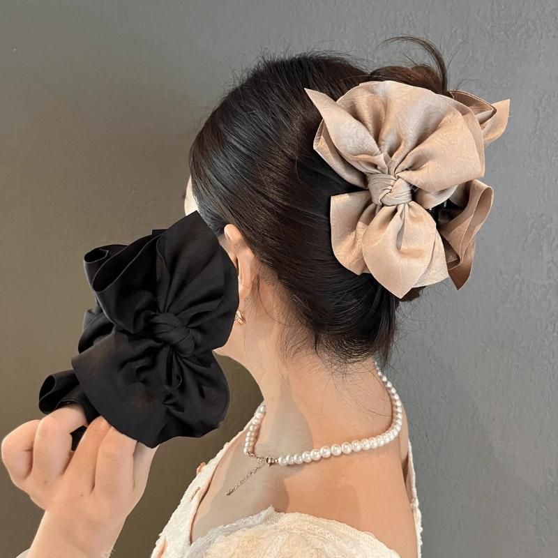 French Black Bowknot Hair Claws Large Shark Clips Fabric Art Bow Hair Clips For Women Sweet Headwear Hair Accessories