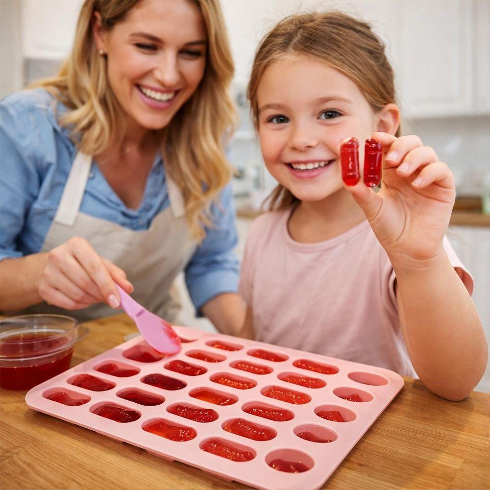 New Silicone Capsule Shaped Mold 28 Cavity Design Flexible Pill Mold Tray Reusable Candy Mold for Cupcake Decorating