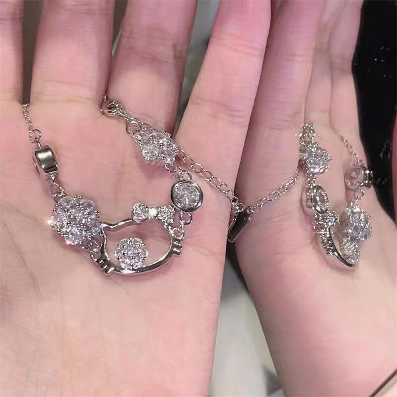 Hello Kitty Bracelet Kawaii Sanrio Diamond Cute Jewelry Anime Peripheral Necklace For Friend Girlfriend Birthday Jewelry Gift