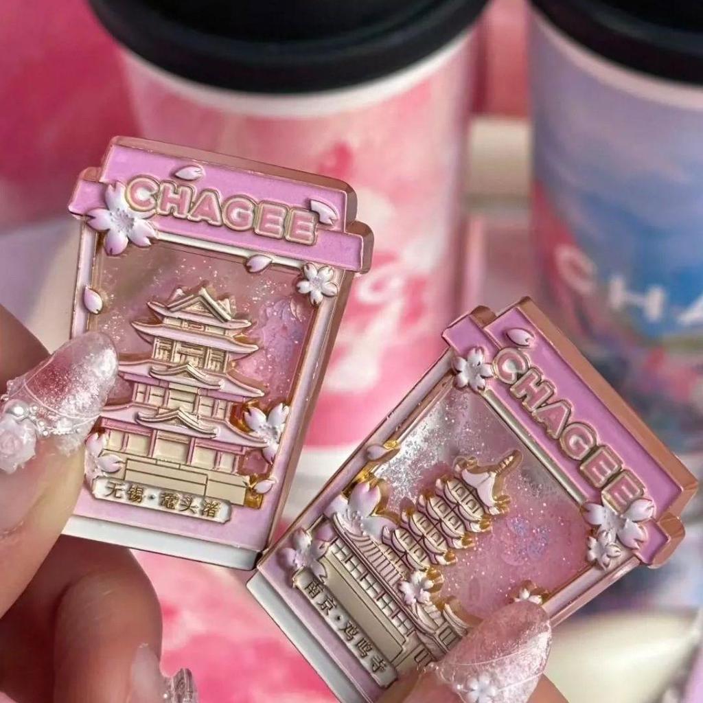 HAY TEA Cherry Blossom Quicksand Magnetic Refrigerator Magnet - Collectible Souvenir.