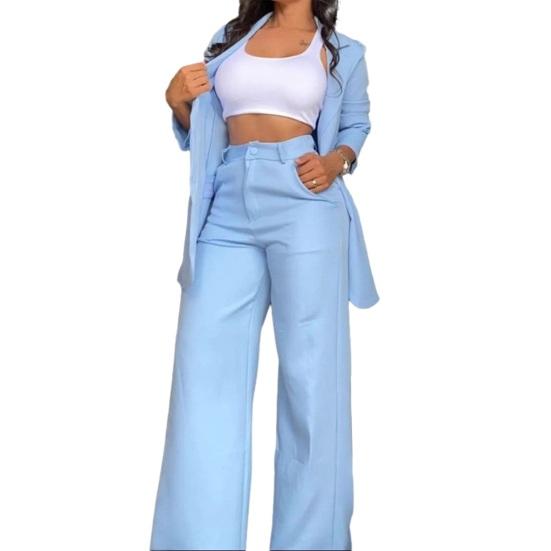 Traje de Dos Piezas para Mujer Atuendo de Negocios Chaqueta Blazer Casual y Pantalones Elegantes de Pierna Ancha Conjunto Formales para Oficina