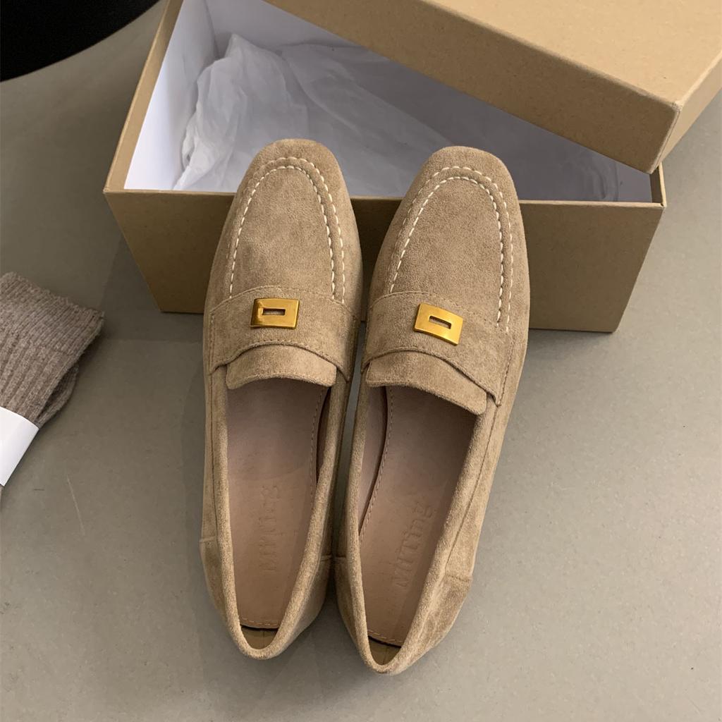 Kwaliteit Suède Leren Loafers Dames Platte Casual Schoenen Leer Metalen Decor Instap Muiltjes Lente Zomer Loop Schoenen Vrouw