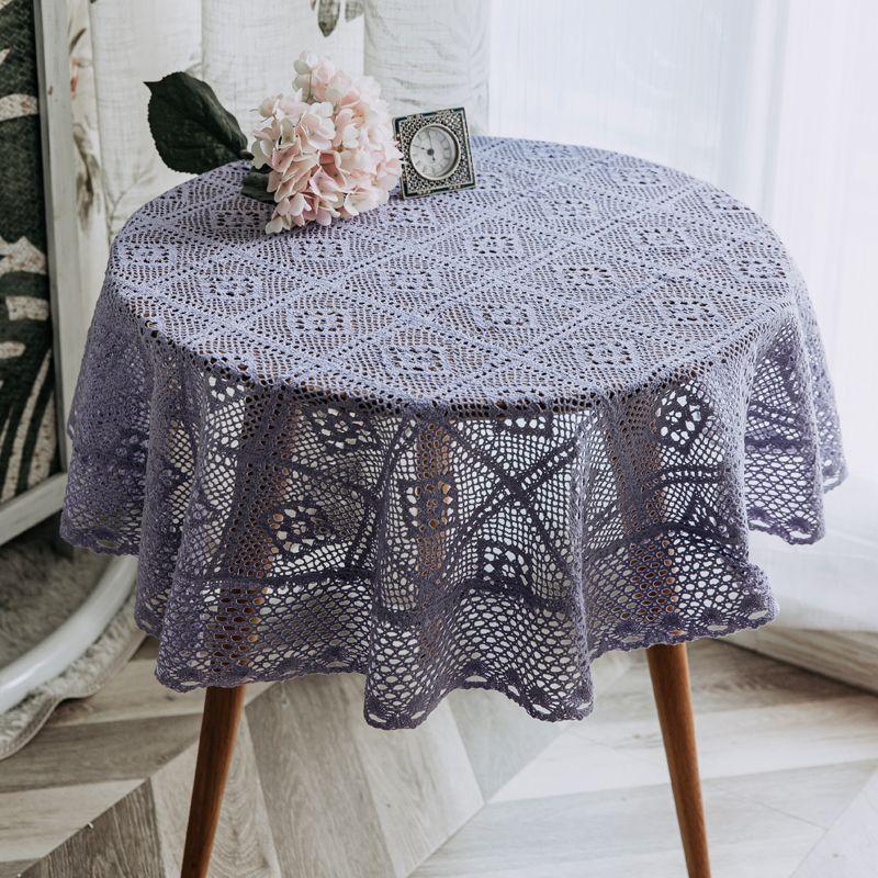 Round Tablecloth Imitation Crochet Forest Style Hollow Lace Coffee Table Cover with High Aesthetic Value Photo Background