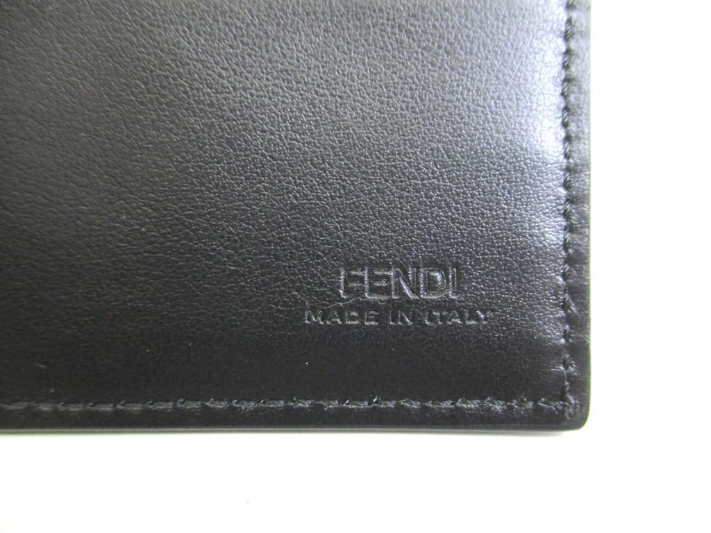 Authentic FENDI Zucca Gray Fabric Black Leather Bifold Wallet Diagonal Wallet #9973  Open Box