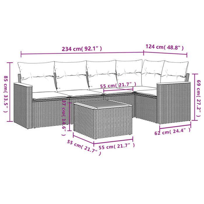 VidaXL Salon de Jardin avec Coussins 6 pcs, Canapés de Terrasse, Ensemble de Meubles de Patio, Mobilier d'Extérieur, Noir 3225951