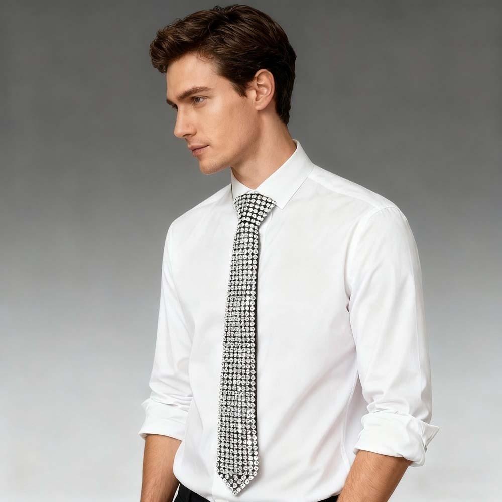 Choker Full Rhinestone Tie Locomotive Style Pre-tied Tie Y2K Punk Style Long Necktie  Students