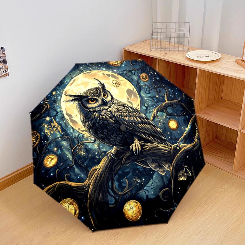 1 PC Automatic Folding Umbrella - Owl Moon Night Pattern, Portable & Foldable Design with 8 Ribs, Christmas Birthday Gifts