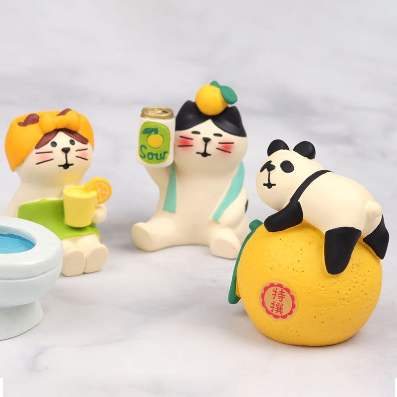Miniature Cat Figurines, Cute Resin Panda Sculpture for Shelf, Desk Decoration - Funny Desk Accessories - Perfect Cute Car Desk Decor