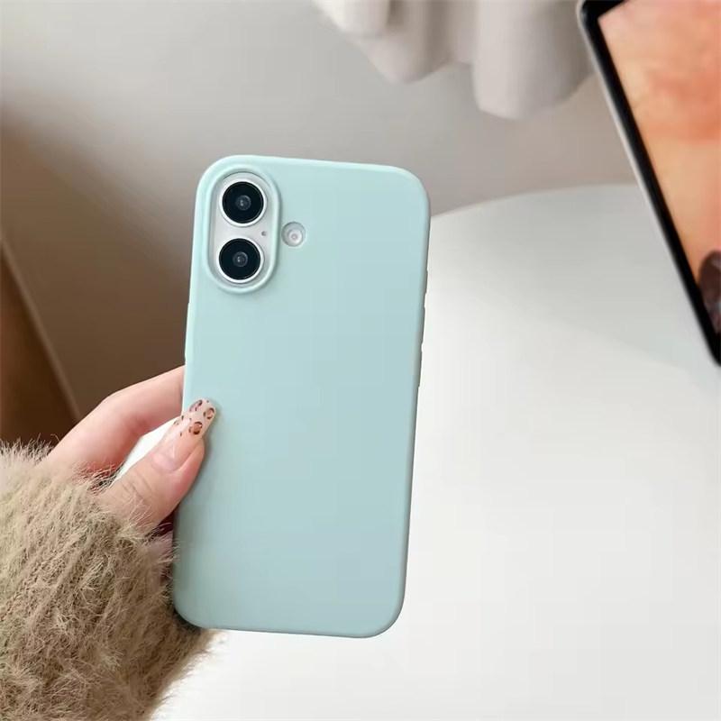 

Розкішний чохол з рідкого силікону для iPhone17 16 15 14 13 12 11Pro Max Plus XS XR Mini 7/8 SE 16E чохли для телефону для iPhone повний захисний чохол iPhone 17 Pro ціан