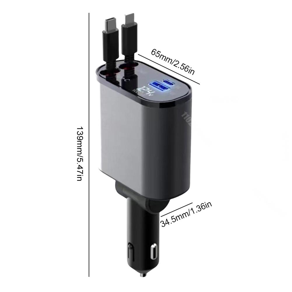 Retractable Car Charger 4-in-1 Fast Car Phone Charger 2 USB Ports Charger Adapter For Android Phones Auto Accessories Interior