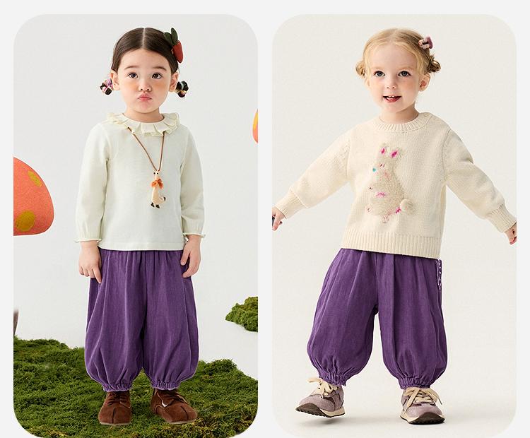 Mini Balabala Girls' Baby Pants Spring Soft, Skin friendly, Breathable Corduroy Cute Butterfly Bud Pants