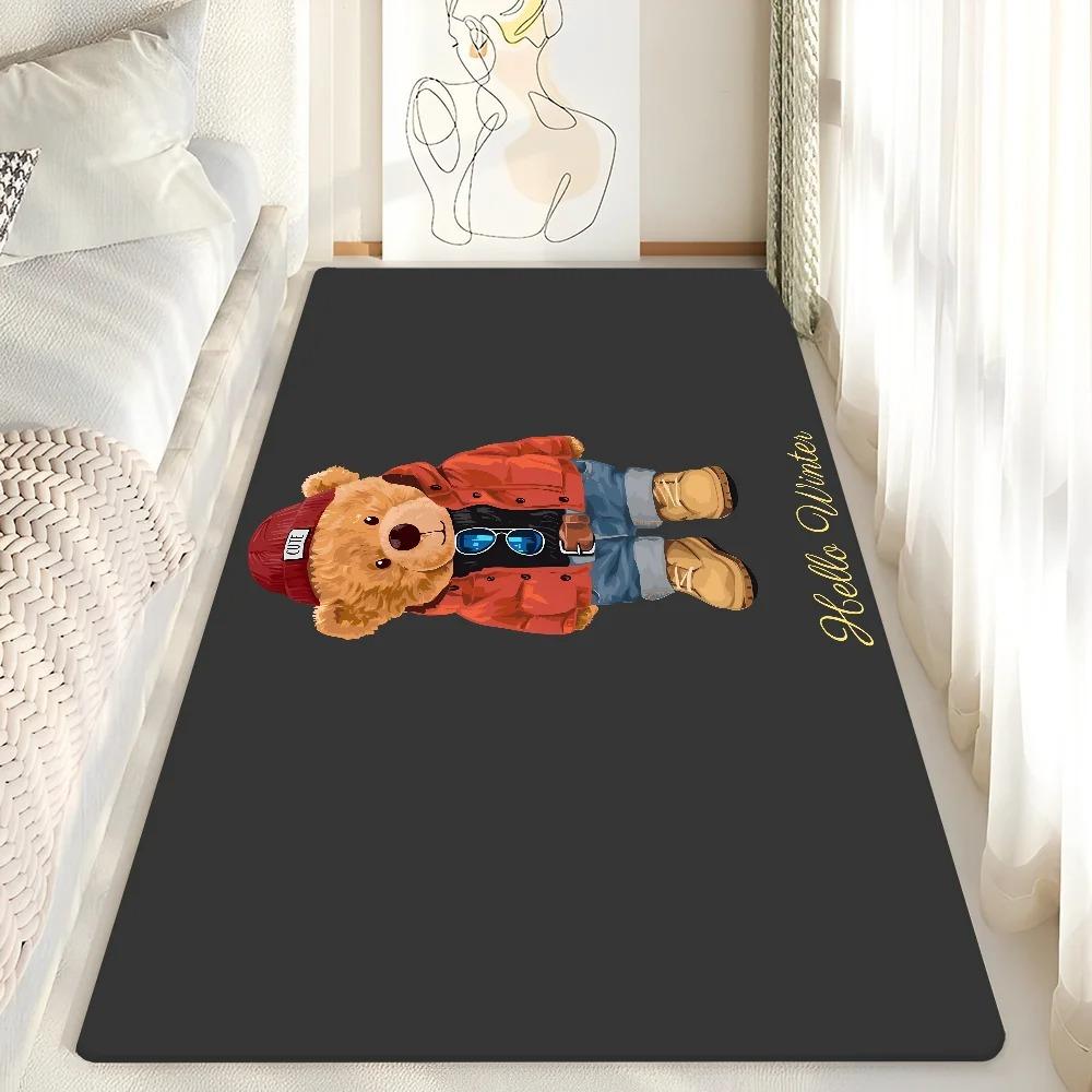 Cute Teddy Bear Happy Floor Mat Bathroom Mat Kids Room Bedroom Decoration Balcony Anti-Slip Doormat Living Room Welcome Rug INS