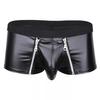 Mens Sexy Leather Lingerie Open Crotch Short Pants For Sex Soft Latex Fetish Boxer Crotchless Leather Underwear Bulge Pouch SexiGood Product