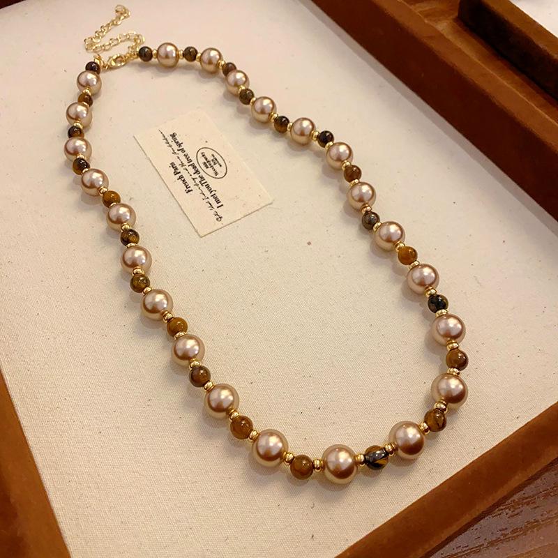 Pearl Beaded Clasp Necklace - Retro French Style for Autumn/Winter