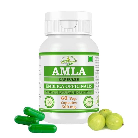 Morsan Nutraveda Amla (Emblica Officinalis) Capsules - 60 Veg. Capsule x 500 mg. | Rich in Vitamin C for Immunity, Skin (1 Pack of 60 Capsules)
