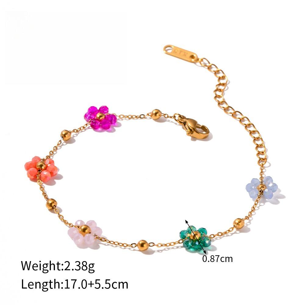  Ins Niche Design Stainless Steel Handmade Colorful Small Flower Chain Bracelet Suitable for Summer Beach