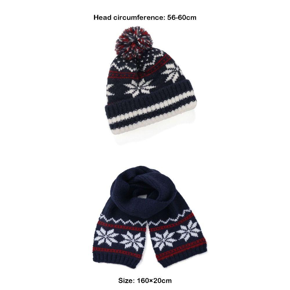Cozy Retro Knitted Hat Soft Snow Flake Jacquard Pompoms Beanie Warm Winter Hat Scarf for Women