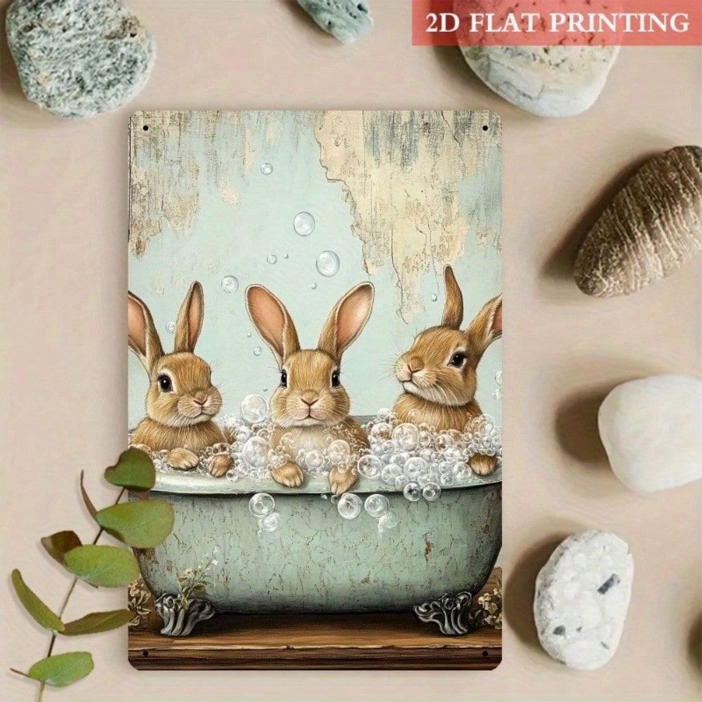 Vintage Metal Poster Rabbit Wall Art Home Decor Tin Sign