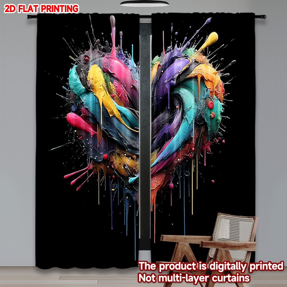 

Set Of 2 Flat Printing Happy Valentine Day Curtain Doodle Skull Digital Printed Polyester Drapes Seasonal Party Holiday Decor Made W100*H70(CM)-Rod Pocket&2PCS