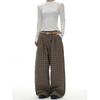 Kisko American Retro Double-Pleated Brown Plaid Drape Casual Pants for Men and Women, High-End Loose Straight-Leg Long Pants