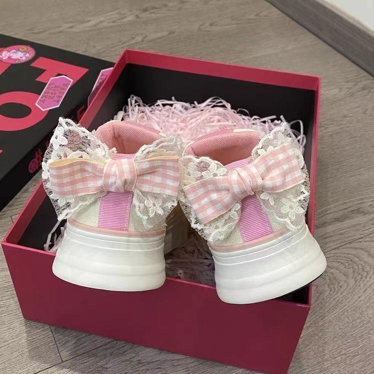 Sweet bow spring and summer new mesh thick baseplate shoes niche design shoes