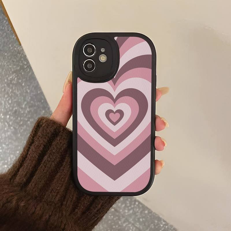 Heart Circle Phone Case Hard Leather Phone Case for iPhone 13 12 Mini 11 14 Pro Max Xs X Xr 7 8 Plus 6 6s Se 2022 Silicone Cover