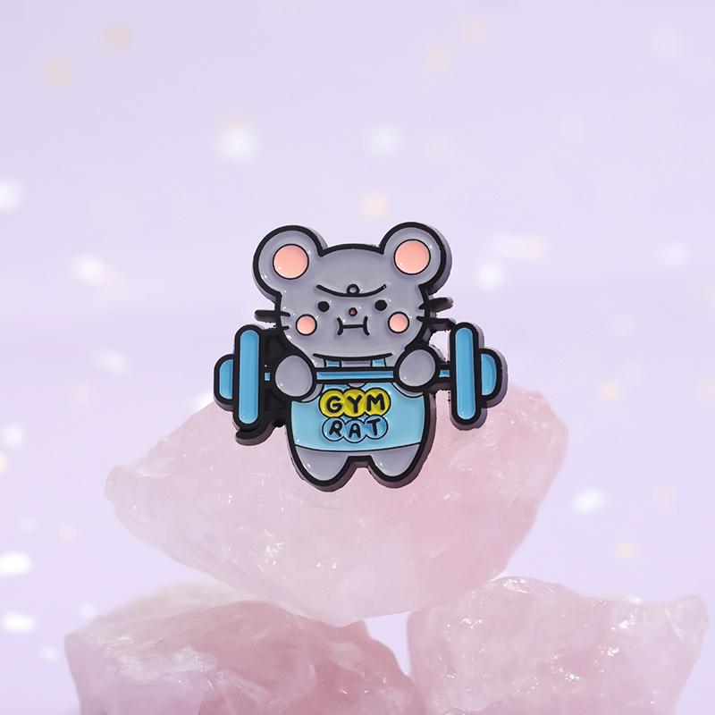 Die Fitnessratte Emaille-Pins Custom Keep Sports Broschen Reversabzeichen Cartoon Tier Schmuck Geschenk für Freunde