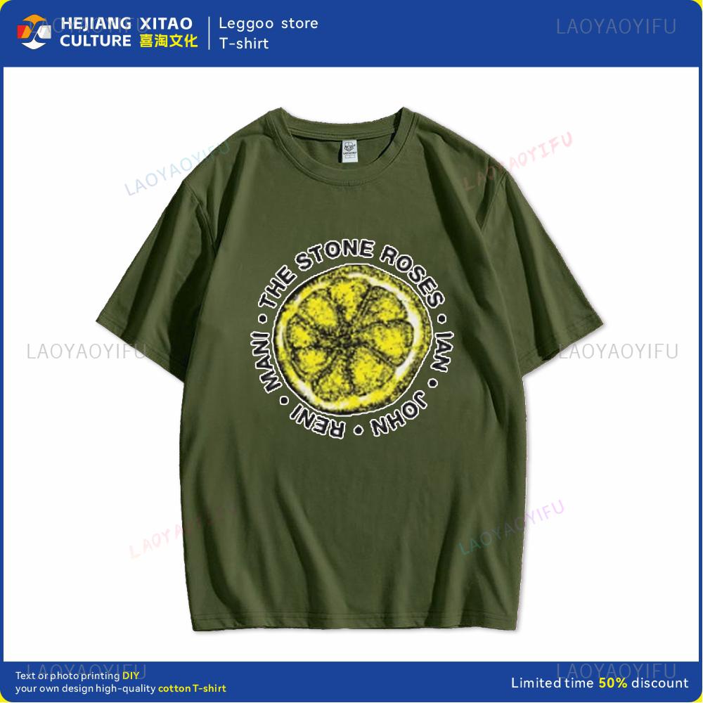 Human stone rose lemon name printed pattern fashion Harajuku trend Street wear Unisex and women universal short-sleeved T-shirt Unisex