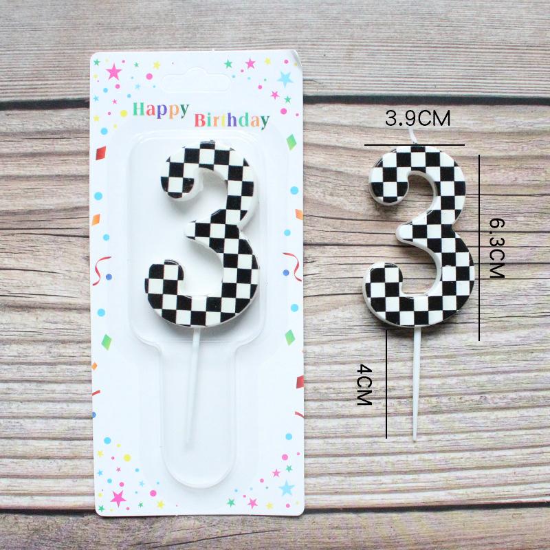 Checkerboard Number 0-9 Candle Birthday Party Decoration Black and White Grid Suction Card Number Candle