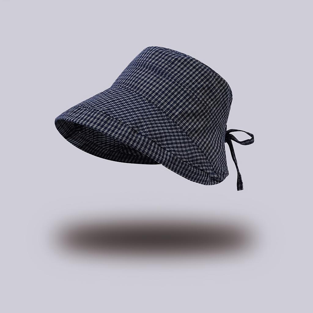 1Pc Women's Wide-Brim Bucket Sun Hat - Plaid Print Fisherman Hat, Suitable for Travel, Beach, Hiking - Wide-Brim Outdoor Sun Hat