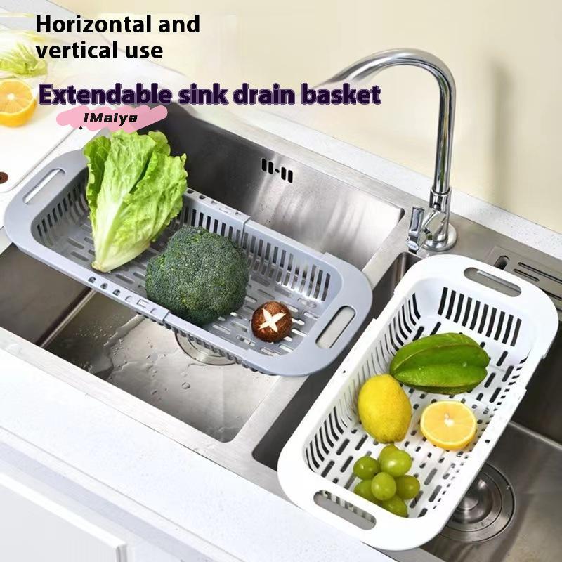 M-1Pc Retractable Sink Drain Rack Plastic Dish Chopsticks Rack Household Kitchen Vegetable Storage Rack Drain Basket
