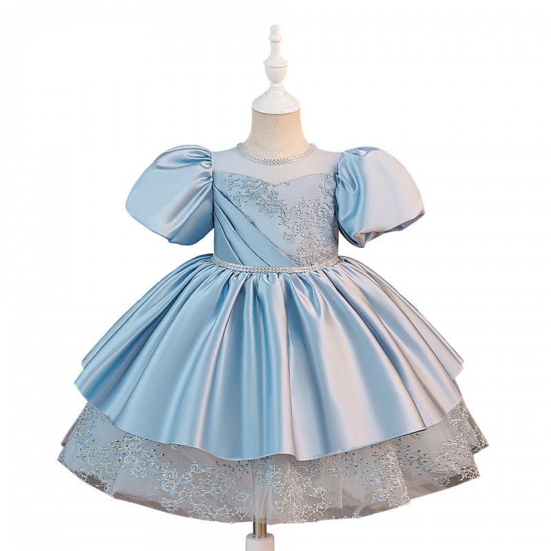 Girls Princess Dress Birthday Party Gown Puff Sleeve Tulle Formal Wear Kids 4-8 Years