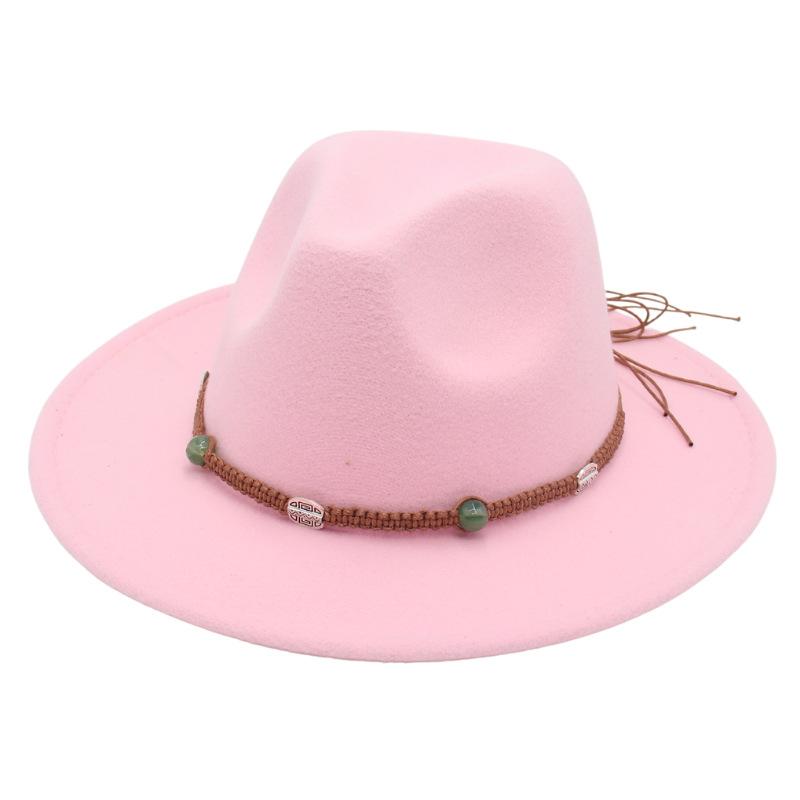2023 New Top Hat Jade Accessories Woven Fleece Belt Foreign Trade Jazz Hat Big Eaves Show Small Face Big Head Circle Felt Hat