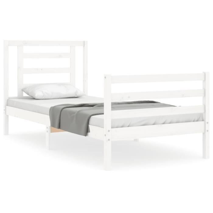 VidaXL Cadre de lit avec tête de lit blanc simple bois massif 3194667