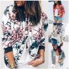 Women's Casual Floral Zip Up Bomber Jacket Coat Stand Collar Lightweight Short Outwear Tops New Round Neck Printed Fashion Zipper Jacket
