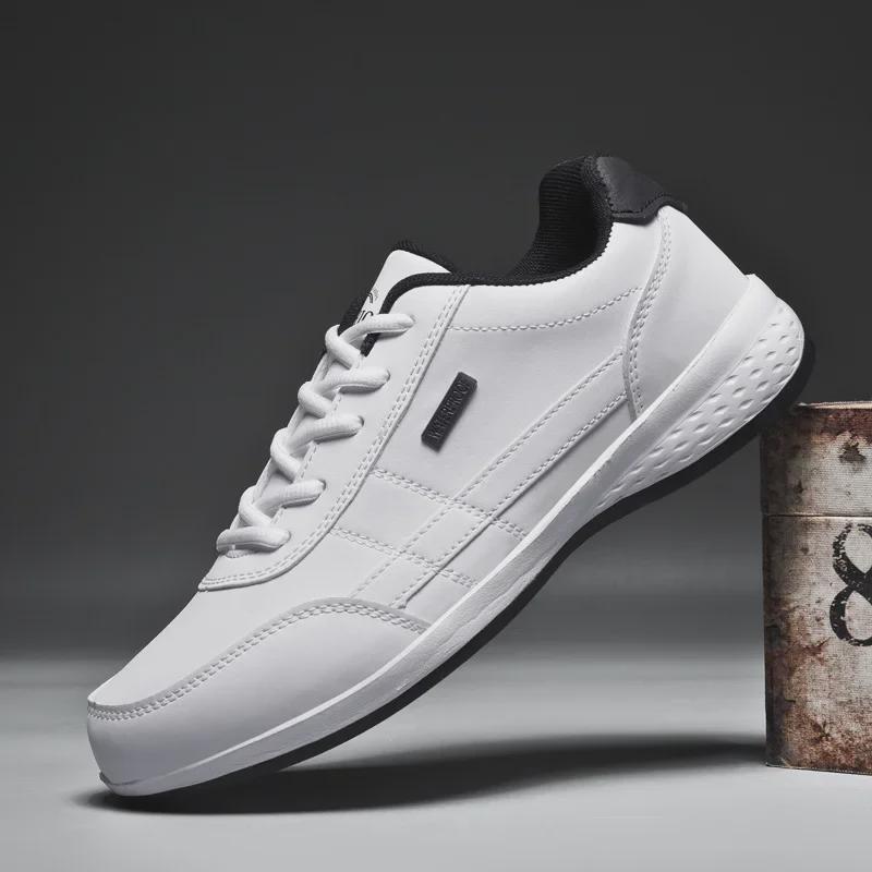 Herr Läder Utomhus Casual Sneakers, Trendiga Sportskor med Mjuk Sula i Stora Storlekar.