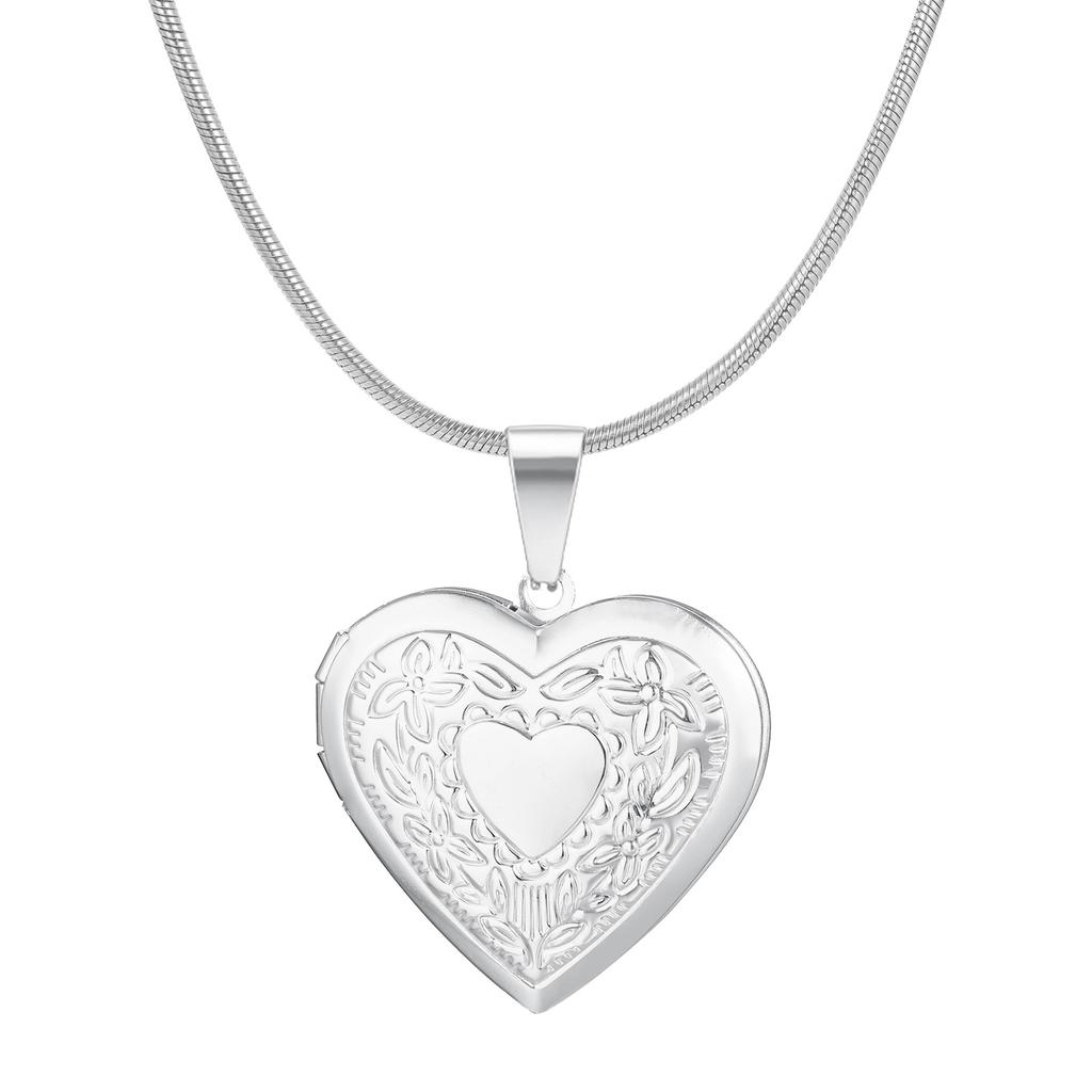 Women's Heart Shape Locket Pendant Necklaces Stainless Steel Snake Chain Necklace Trendy Jewelry Gift