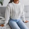 Autumn and winter new solid color twist knitted long-sleeved round neck pullover waist sexy spice sweater women