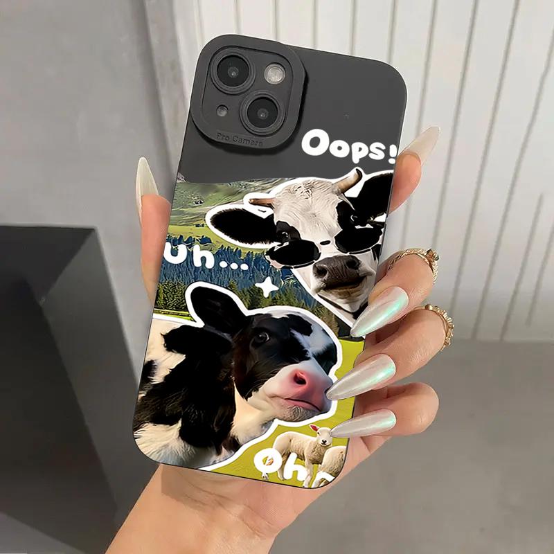 Korean Cute Collage Sunglasses Cow Silicone Phone Case For iPhone 16 15 14 Plus 13 Pro Max 12 11 X XS XR 7 8 Plus SE  Cover