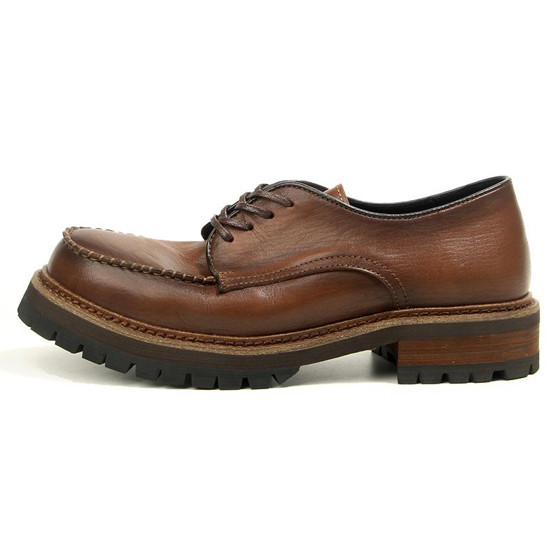 16-3 Retro Leather Fashion Trend Round Head Leather Shoes Hand-Polished Old Tooling Casual Men'S Shoes