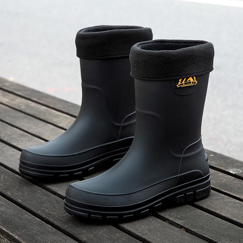 Men's Korean Style Waterproof Mid-Calf Rubber Rain Boots - Non-Slip, Slip-On Casual Fashion Shoes