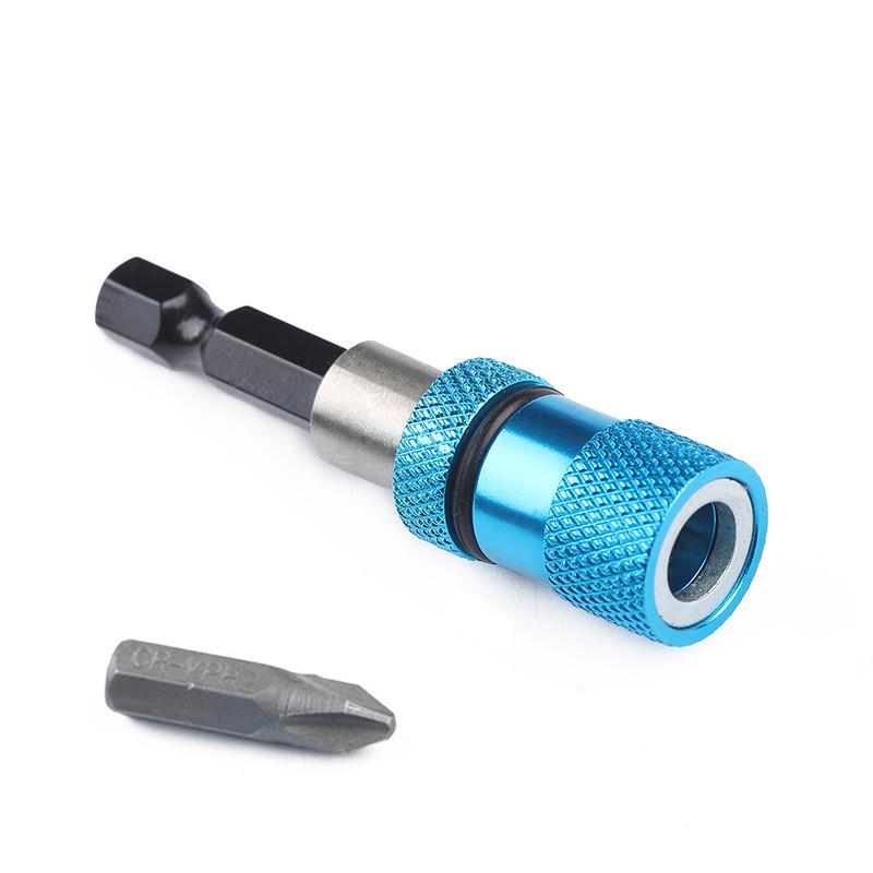 60mm Dark Blue Adjustable Stainless Steel Screwdriver Bit Extension with 1/4 Hex Shank & Quick Release Magnet