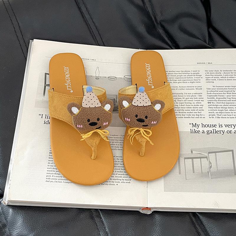 Round head thick bottom herringbone cool slippers women's summer retro cartoon cute doll casual comfortable flat bottom cool slippers