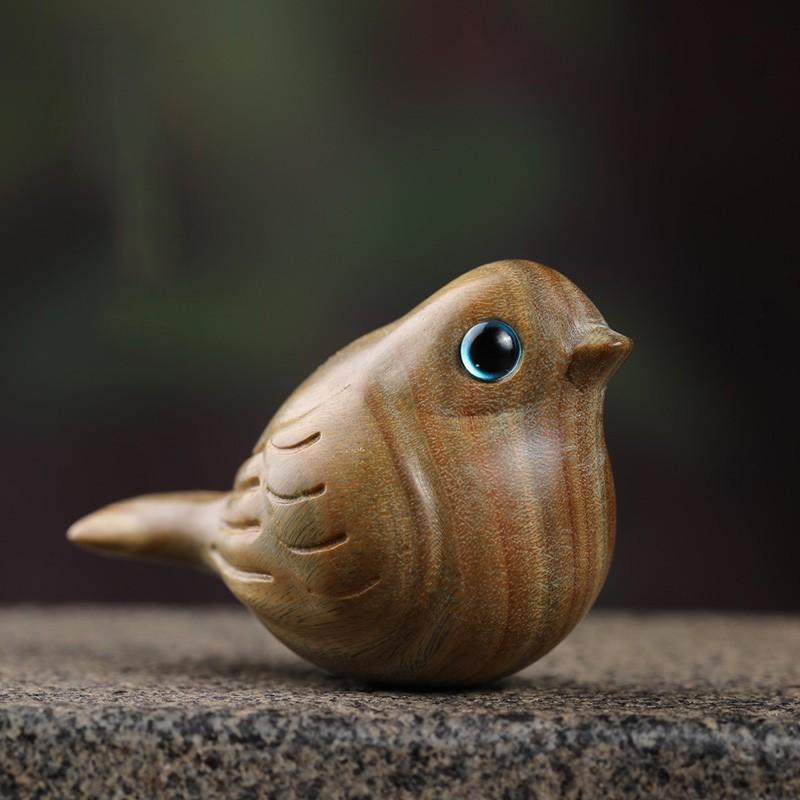 Green Sandalwood Magpie Ornaments Handle Wooden Mini Cute Tabletop Office Accessories Home Decoration Holiday Gifts