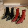H768-8 Autumn and winter patent leather short boots women's rear zipper thin design Martin boots thick heel pointed low boots are not tired